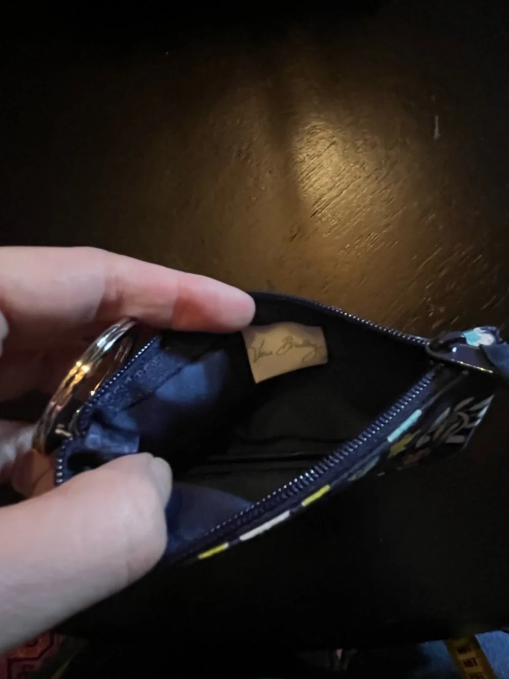 Vera Bradley Navy Floral ID Zip Wallet Keychain - Picture 3 of 5
